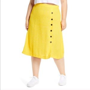 BP Floral Side Button Midi Skirt in Yellow